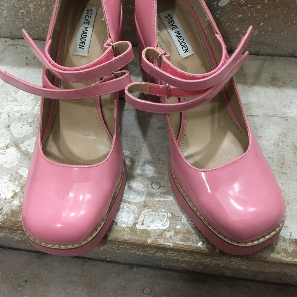Pink Steve Madden Twice Patent Platform Mary Jane Block Heel